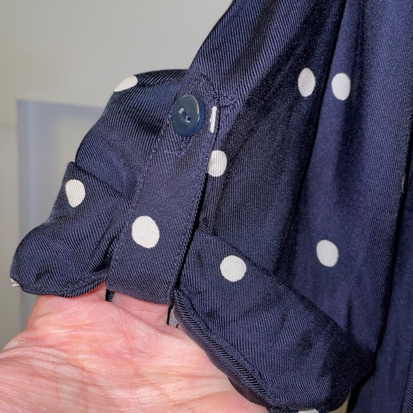 HOBBS LONDON // “Marci” Polka Dot Navy Blue Pullover Shirt Dress roll-up sleeves - Picture 8 of 11